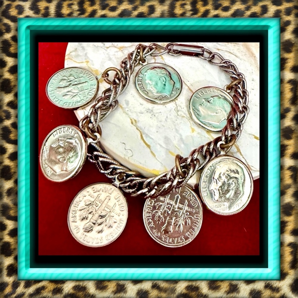 👑✅PRICE FIRM✅ Unique Genuine USA Dimes Coin Charm Bracelet